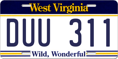 WV license plate DUU311