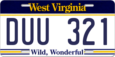 WV license plate DUU321