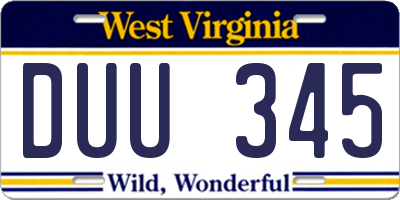 WV license plate DUU345