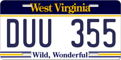 WV license plate DUU355