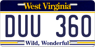 WV license plate DUU360