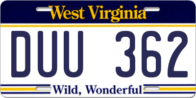 WV license plate DUU362