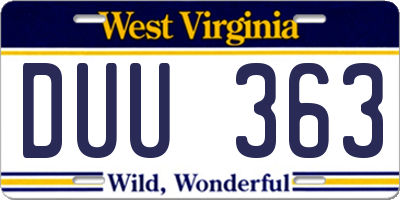 WV license plate DUU363