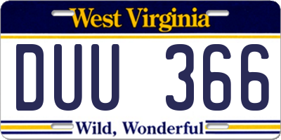 WV license plate DUU366