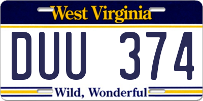 WV license plate DUU374