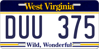 WV license plate DUU375