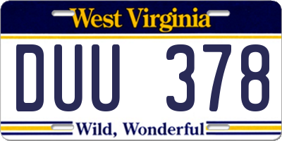 WV license plate DUU378