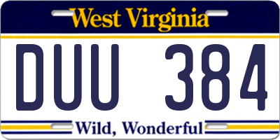 WV license plate DUU384