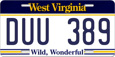 WV license plate DUU389