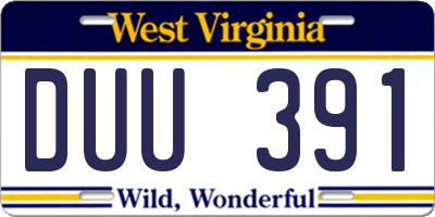 WV license plate DUU391