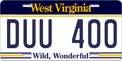 WV license plate DUU400