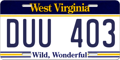 WV license plate DUU403
