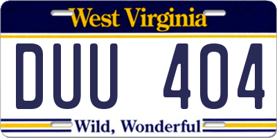 WV license plate DUU404