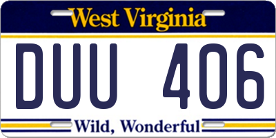 WV license plate DUU406
