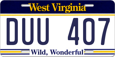 WV license plate DUU407