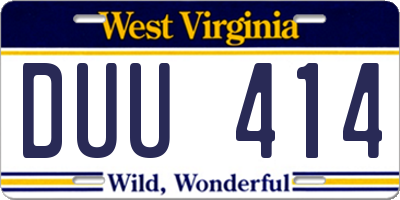 WV license plate DUU414