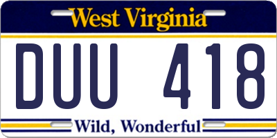 WV license plate DUU418