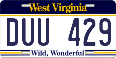 WV license plate DUU429