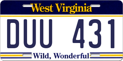 WV license plate DUU431