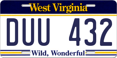 WV license plate DUU432