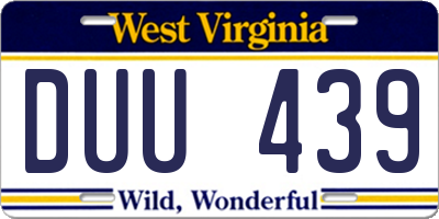 WV license plate DUU439