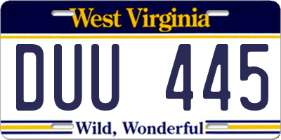 WV license plate DUU445