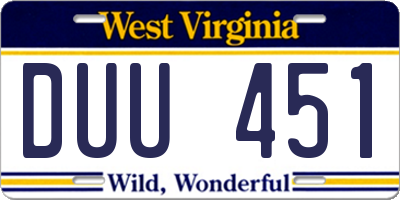 WV license plate DUU451
