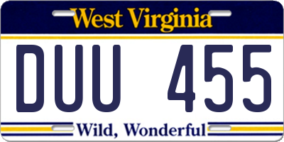 WV license plate DUU455