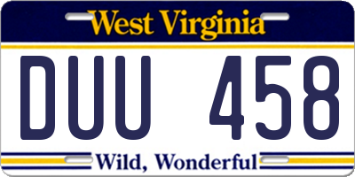 WV license plate DUU458