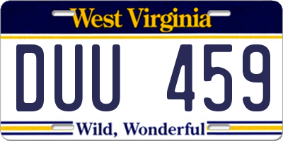 WV license plate DUU459