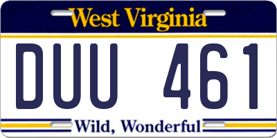 WV license plate DUU461