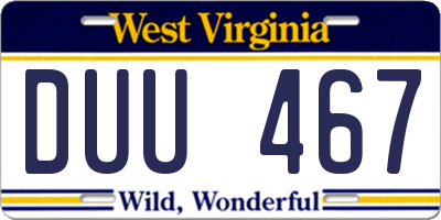WV license plate DUU467
