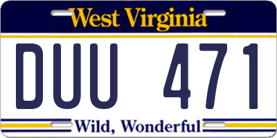 WV license plate DUU471