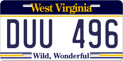 WV license plate DUU496