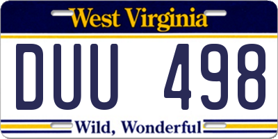 WV license plate DUU498