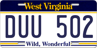 WV license plate DUU502