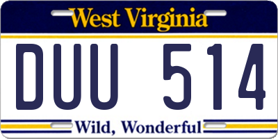 WV license plate DUU514