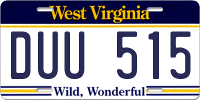 WV license plate DUU515