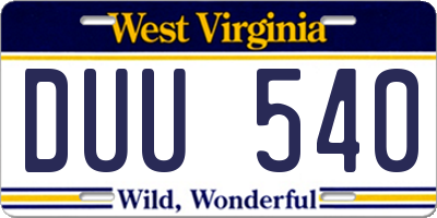 WV license plate DUU540