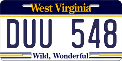 WV license plate DUU548