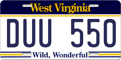 WV license plate DUU550
