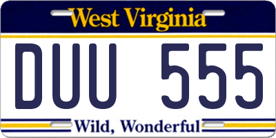 WV license plate DUU555
