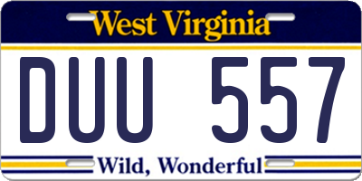 WV license plate DUU557