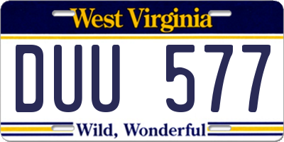 WV license plate DUU577