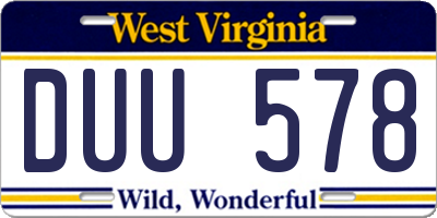 WV license plate DUU578