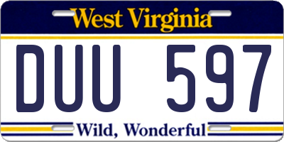 WV license plate DUU597