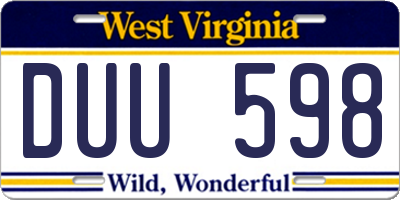 WV license plate DUU598