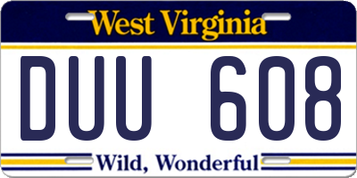 WV license plate DUU608