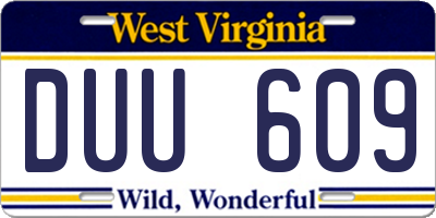 WV license plate DUU609