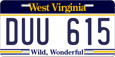WV license plate DUU615